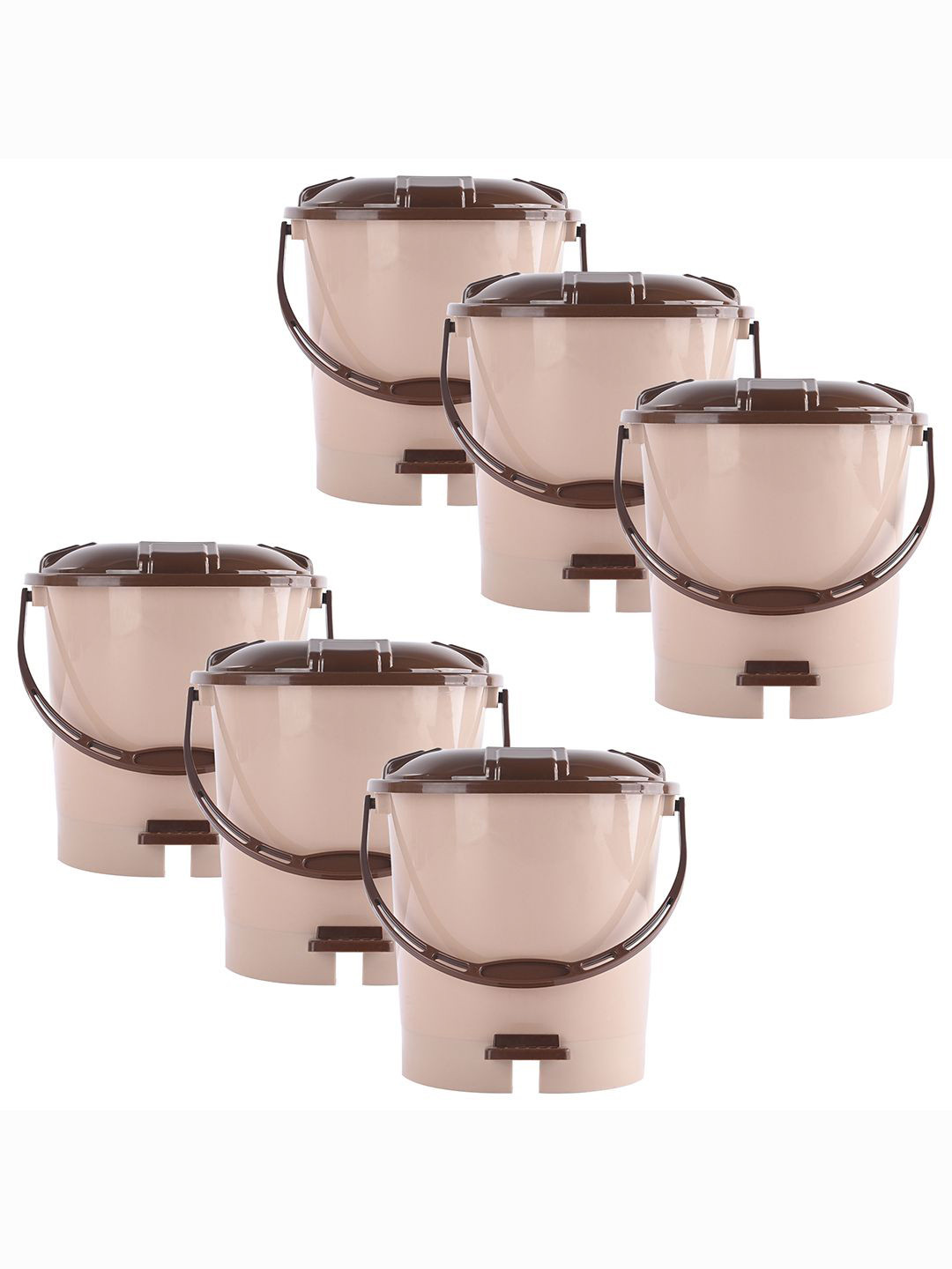 Kuber Industries 6-Pcs Cream Colored & Brown Check Dhakkan Pedal Dustbins - 7 Ltrs