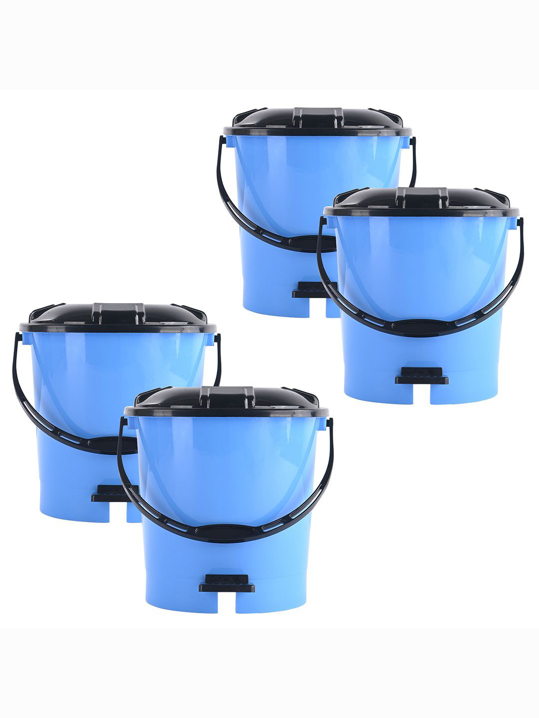 Kuber Industries 4-Pcs Blue & Black Check Dhakkan Pedal Dustbins - 7 Ltrs