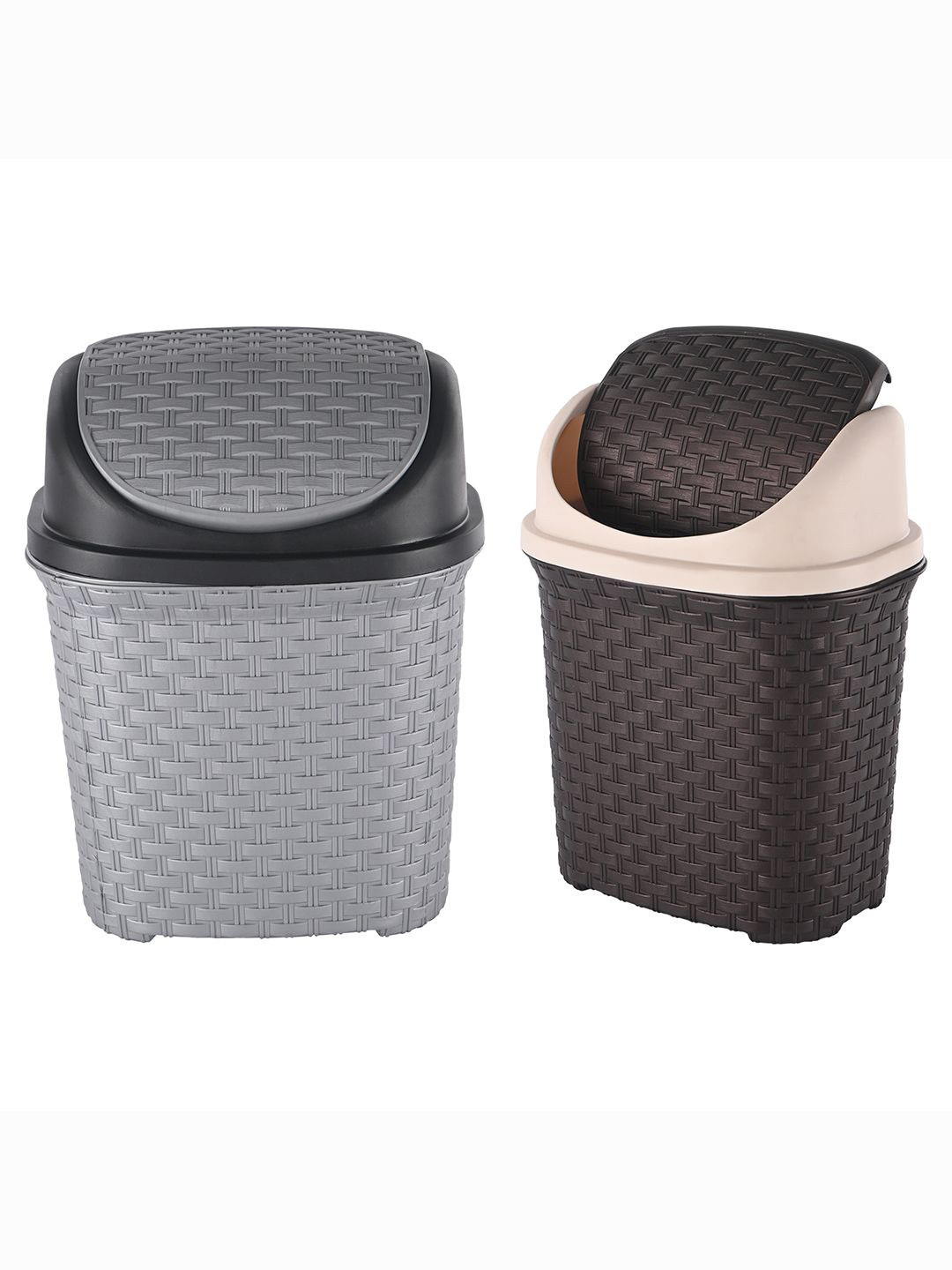 Kuber Industries 2-Pcs Brown & Grey Textured Check Dhakkan Pedal Dustbin - 7 Ltrs