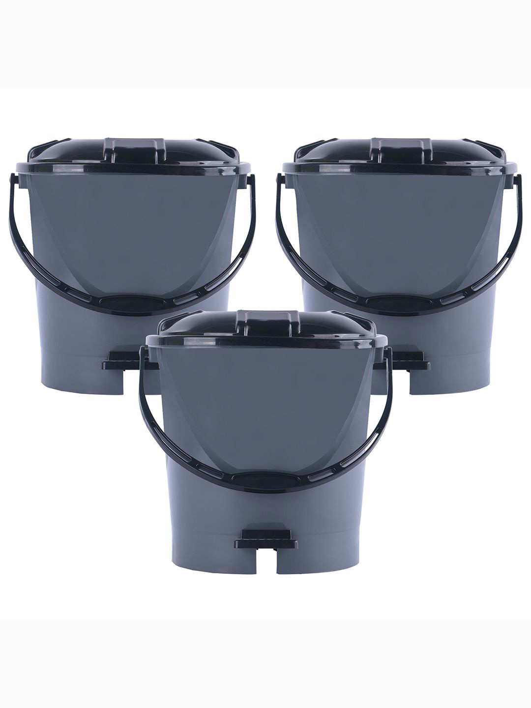 Kuber Industries 3-Pcs Grey & Black Check Dhakkan Pedal Dustbins - 7 Ltrs
