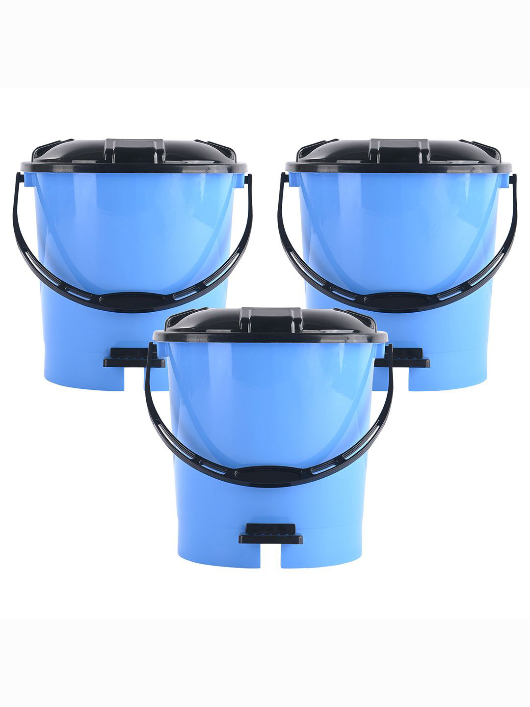 Kuber Industries 3-Pcs Blue & Black Check Dhakkan Pedal Dustbins - 7 Ltrs