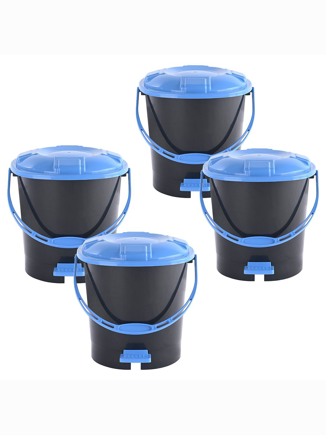 Kuber Industries 4-Pcs Grey & Blue Check Dhakkan Pedal Dustbins - 7 Ltrs