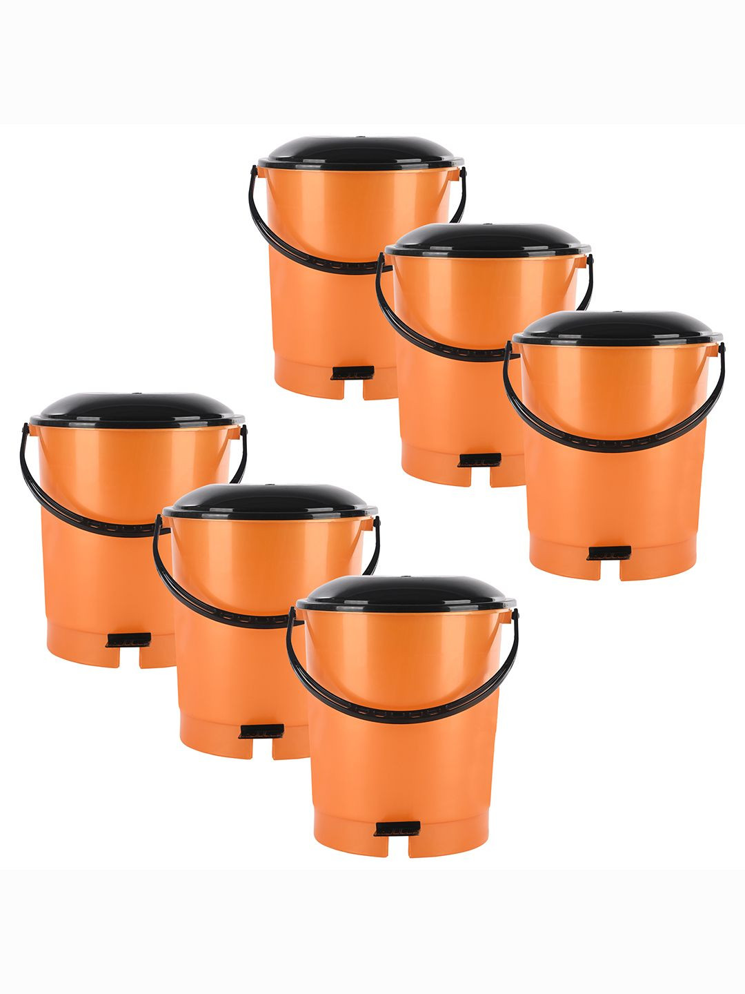 Kuber Industries 6-Pcs Orange Colored & Black Check Dhakkan Pedal Dustbins - 10 Ltrs
