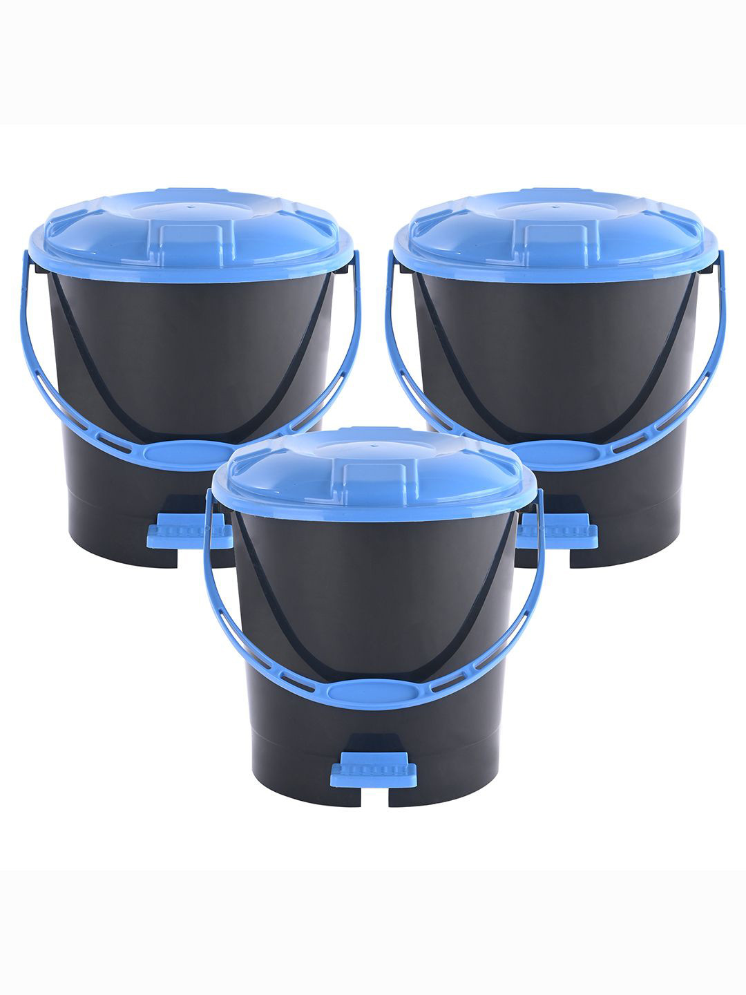 Kuber Industries 3-Pcs Grey & Blue Check Dhakkan Pedal Dustbins - 7 Ltrs