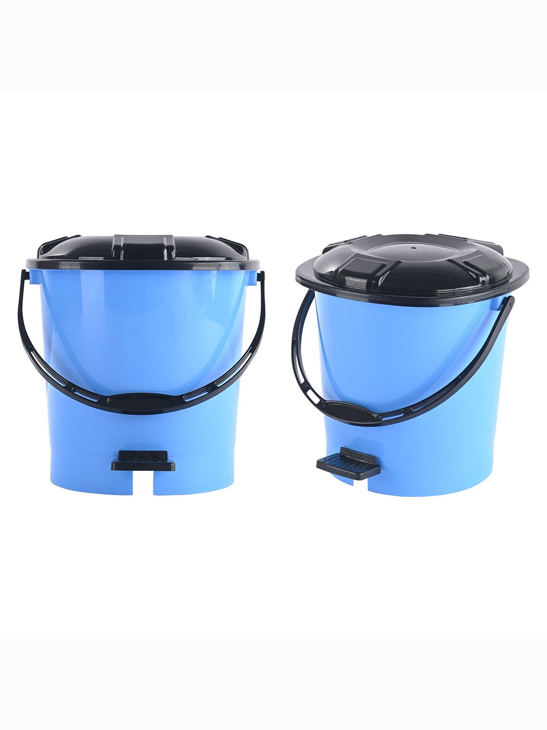 Kuber Industries 2-Pcs Blue & Black Check Dhakkan Pedal Dustbins - 7 Ltrs