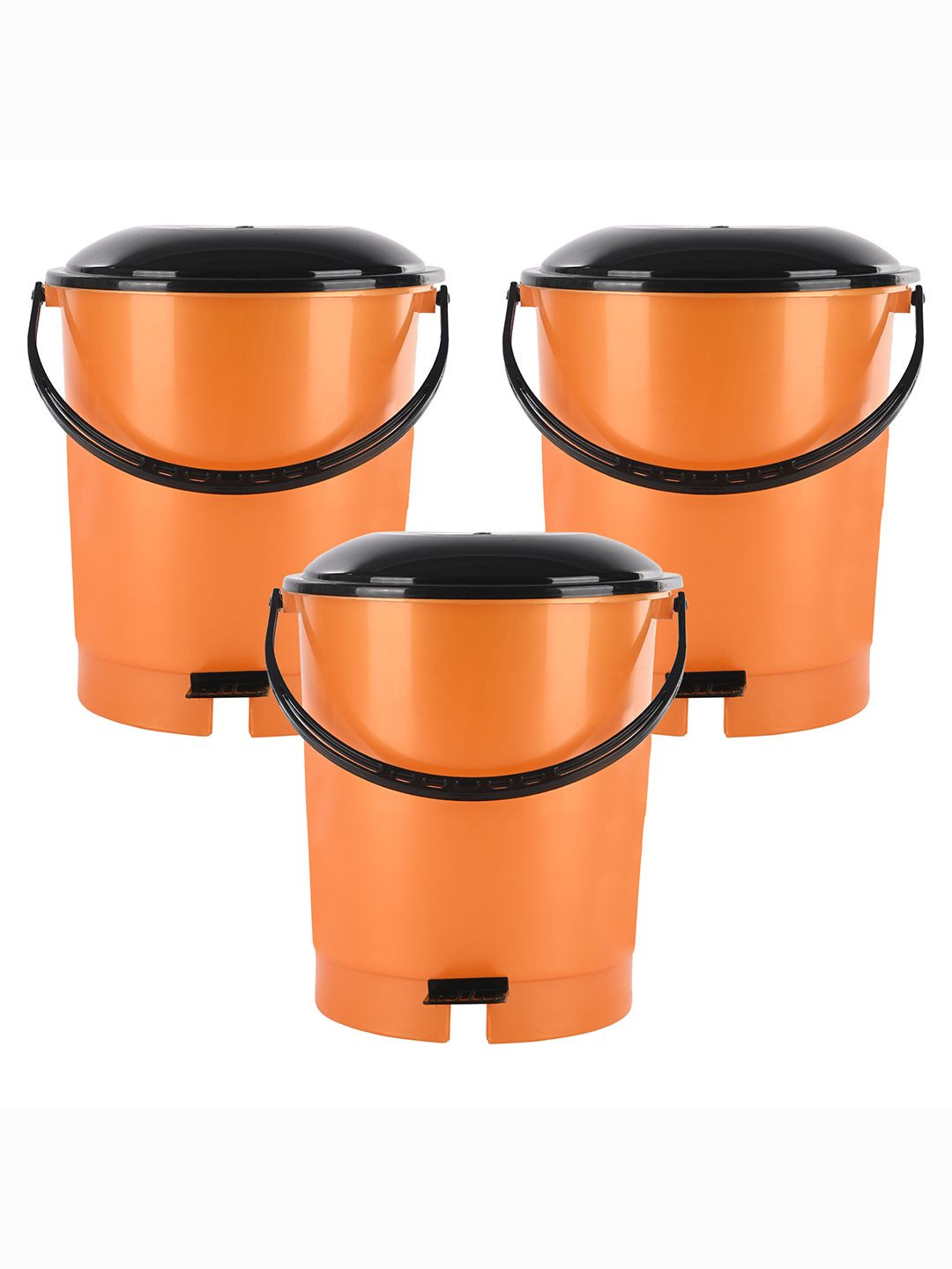 Kuber Industries 3-Pcs Orange Colored & Black Check Dhakkan Pedal Dustbins - 10 Ltrs