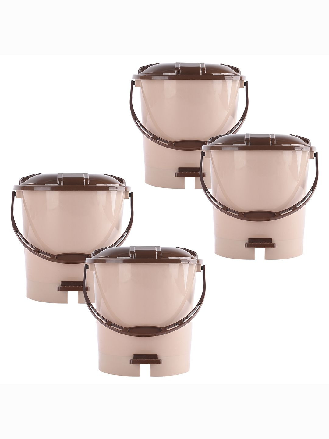 Kuber Industries 4-Pcs Cream Colored & Brown Check Dhakkan Pedal Dustbins - 7 Ltrs