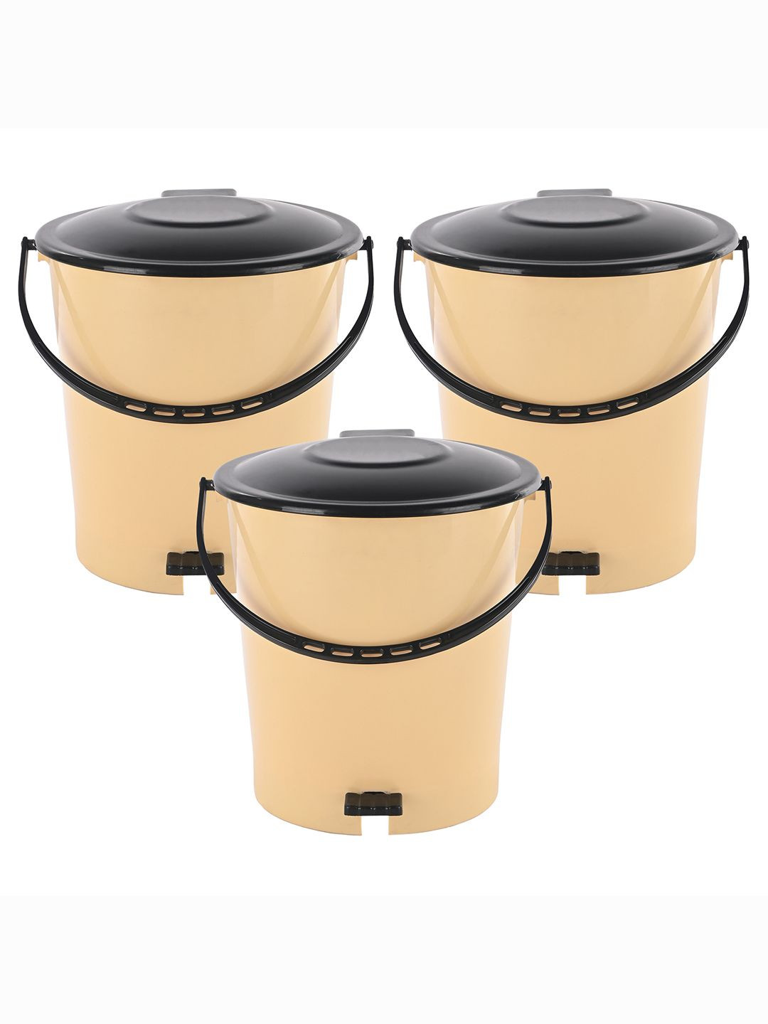 Kuber Industries 3-Pcs Cream Colored & Black Pedal Dustbin - 7Ltrs