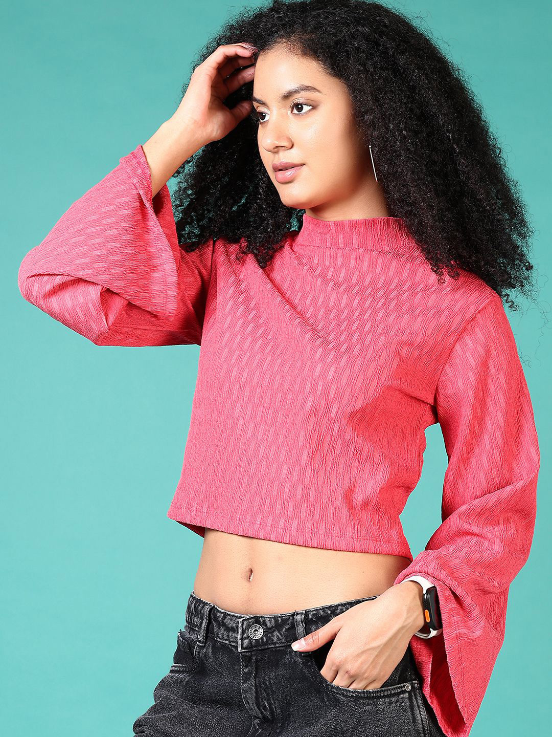 V-Mart Mock Neck Crop Top