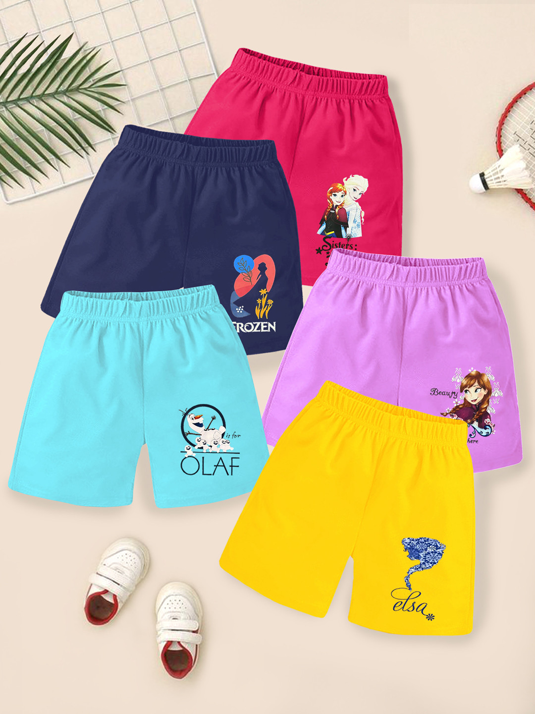 Disney By Miss and Chief Girls Pack of 5 Humour and Comic Printed Elsa & Anna Shorts