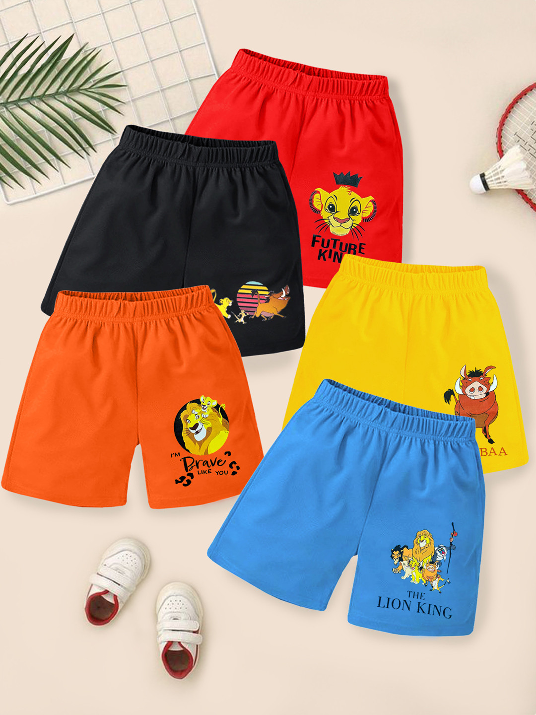 Disney By Miss and Chief Boys Pack of 5 Lion King Printed Cotton Shorts