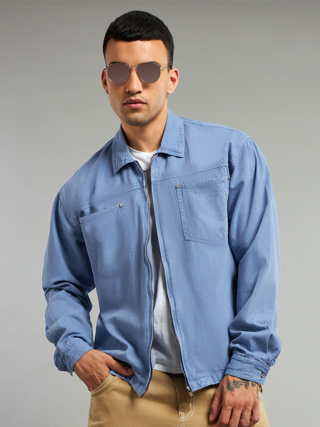 Beyoung Relaxed Fit Pocket Detailing Cotton Overdyed Zipper Shacket