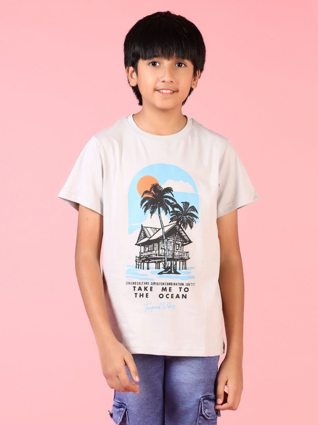 V-Mart Boys People and Places Printed Round Neck Cotton T-shirt