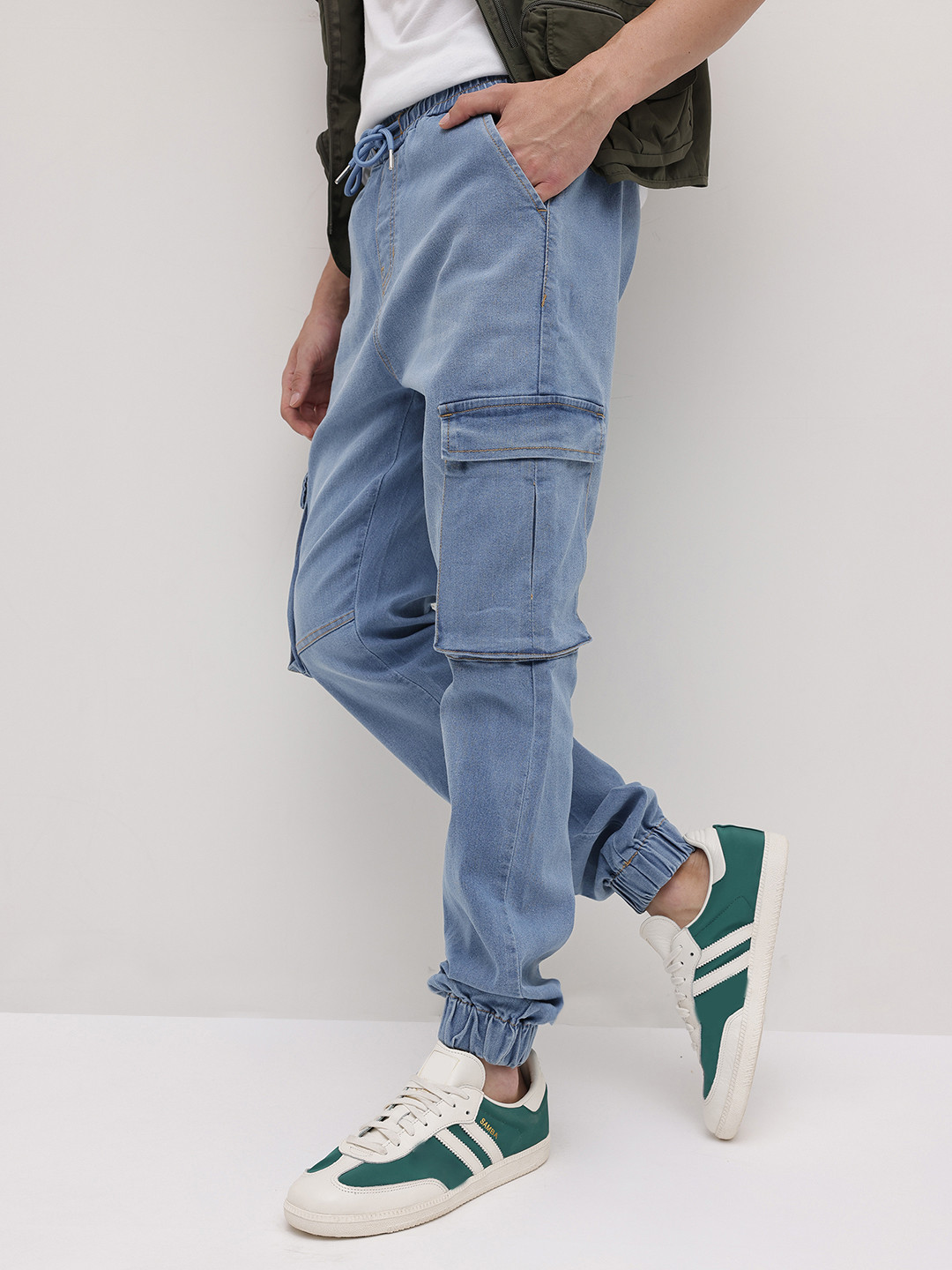 The Roadster Life Co. Men Mid-Rise Cargo Style Denim Joggers