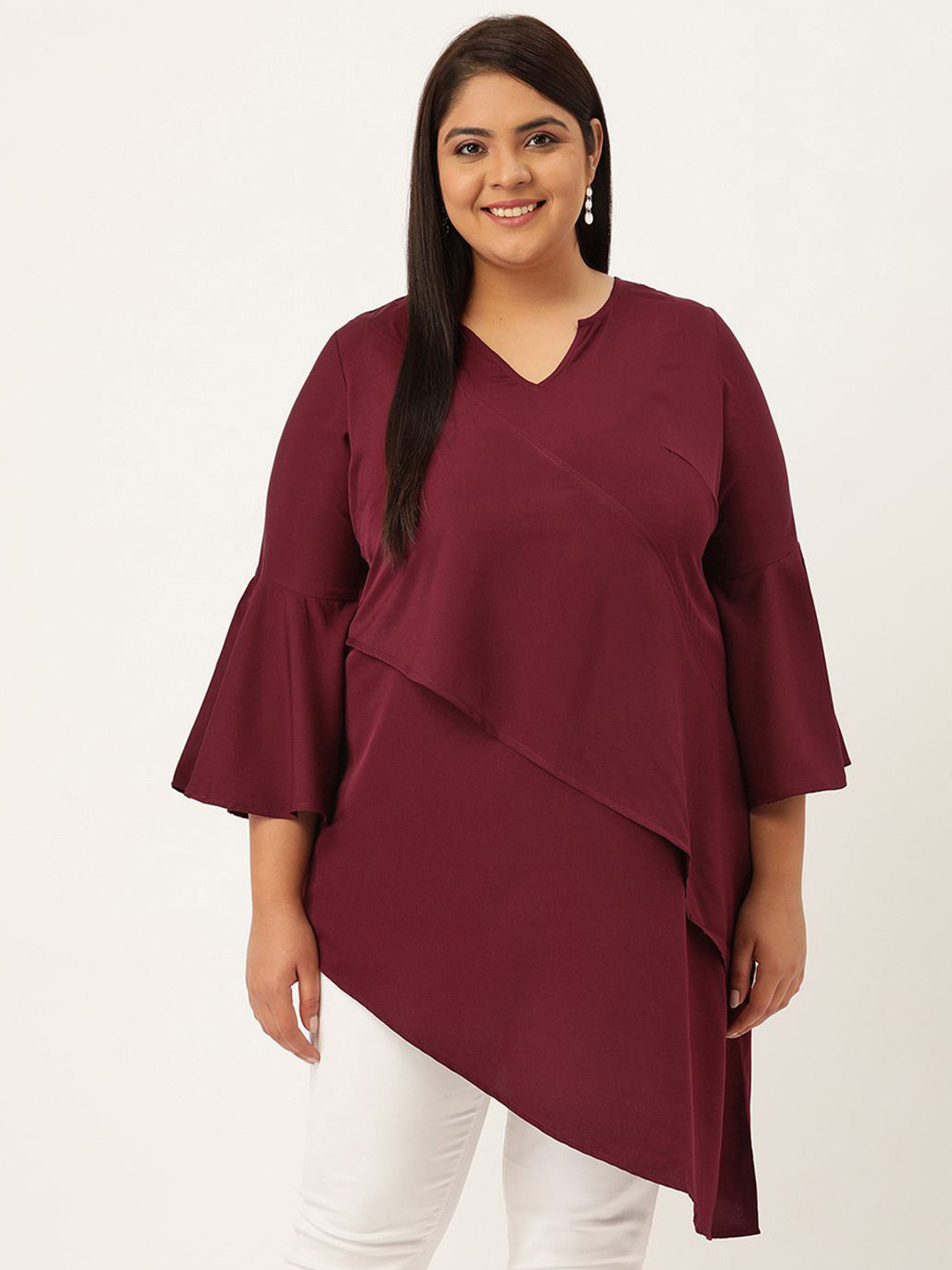 theRebelinme Women V-Neck Layered Plus Size Longline Top