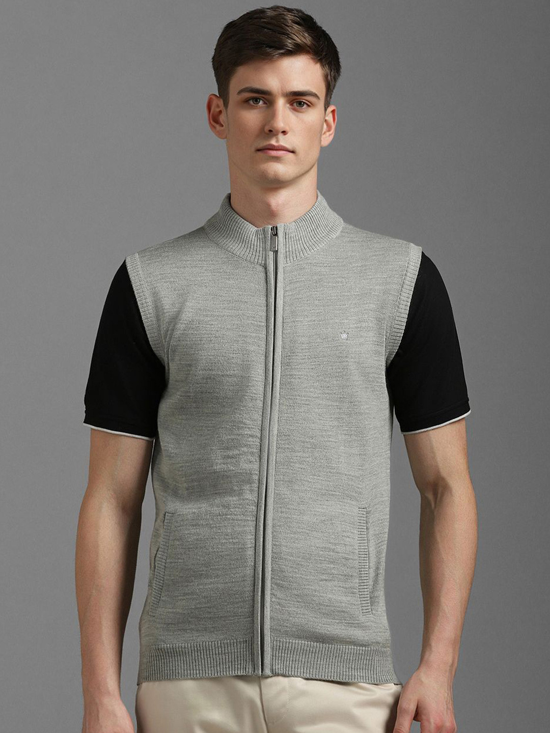 Louis Philippe Men Mock Collar Sweater Vest
