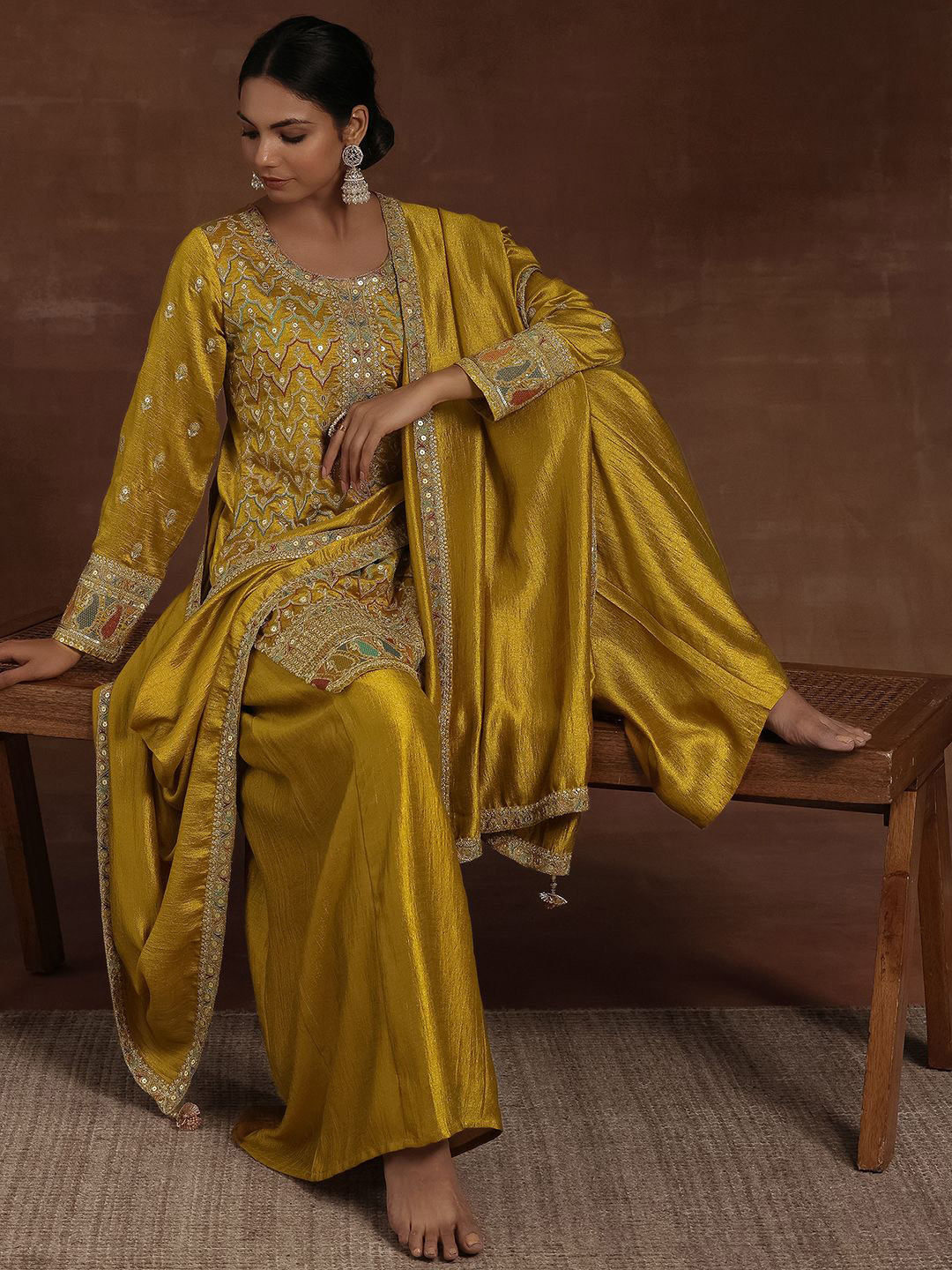 Libas Women Ethnic Motifs Embroidered Regular Kurta with Palazzos & With Dupatta