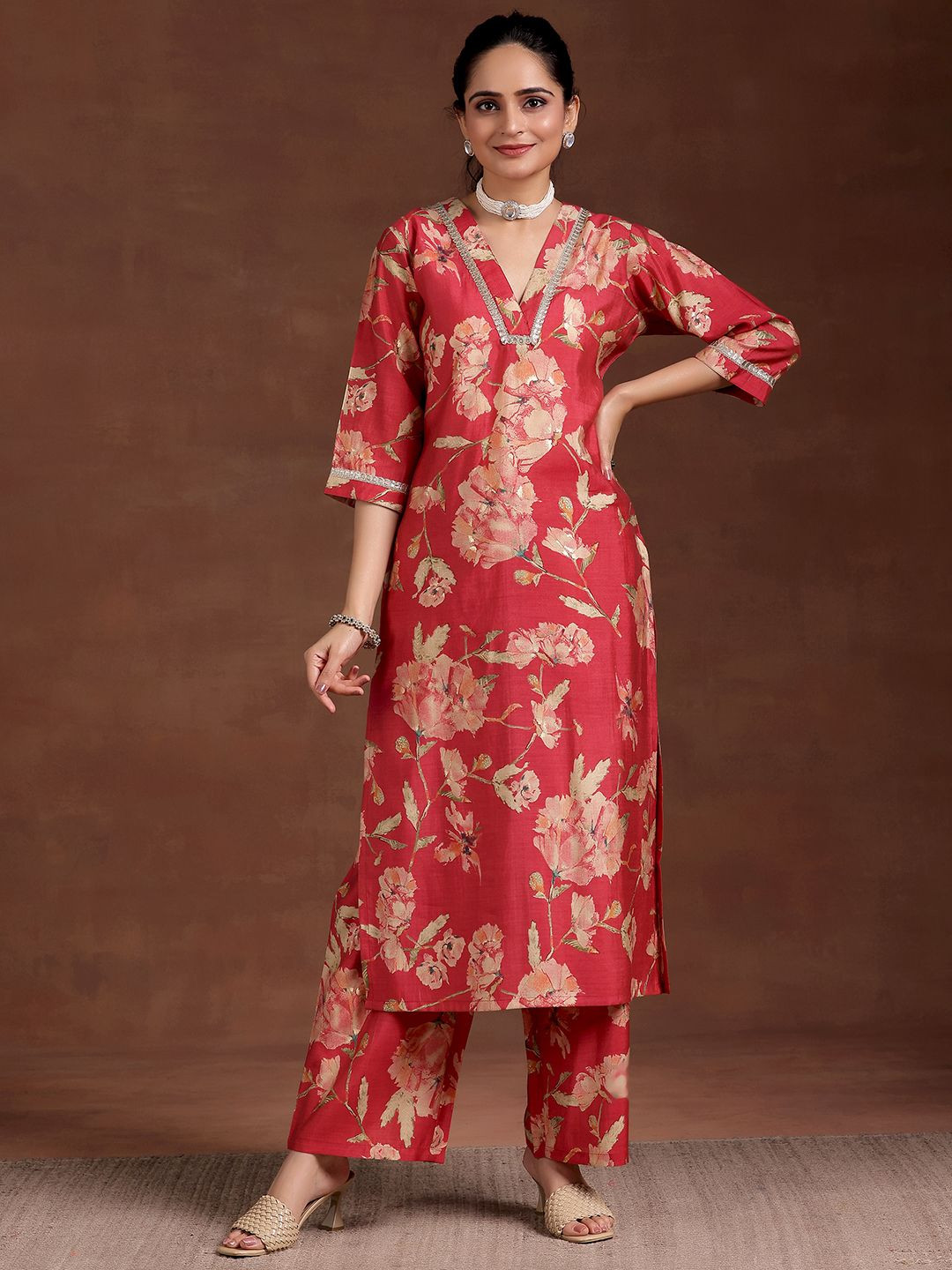 Libas Women Floral Printed Regular Gotta Patti Kurta with Palazzos