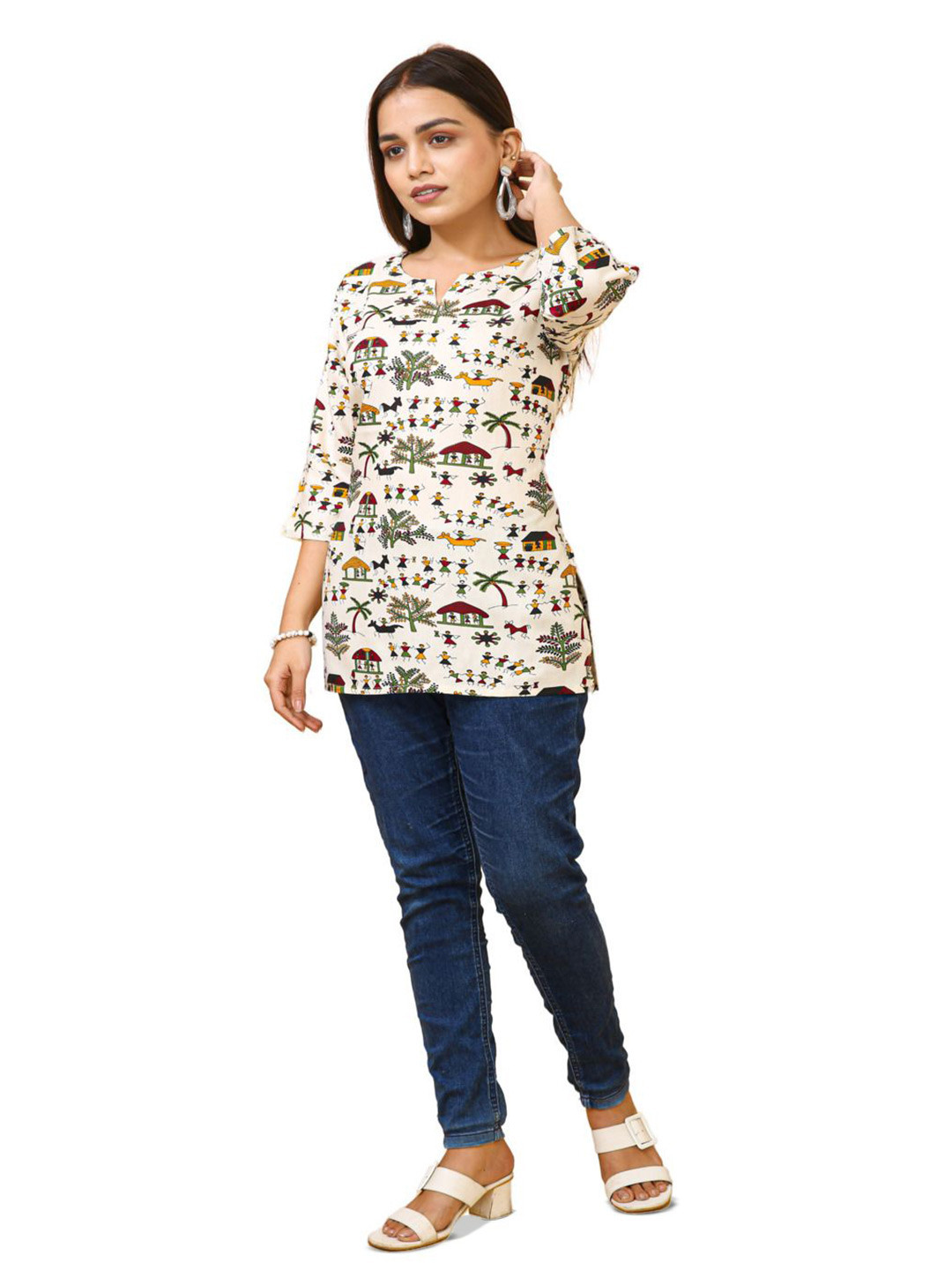 DMT ETHNIC Women Floral Printed Longline Top