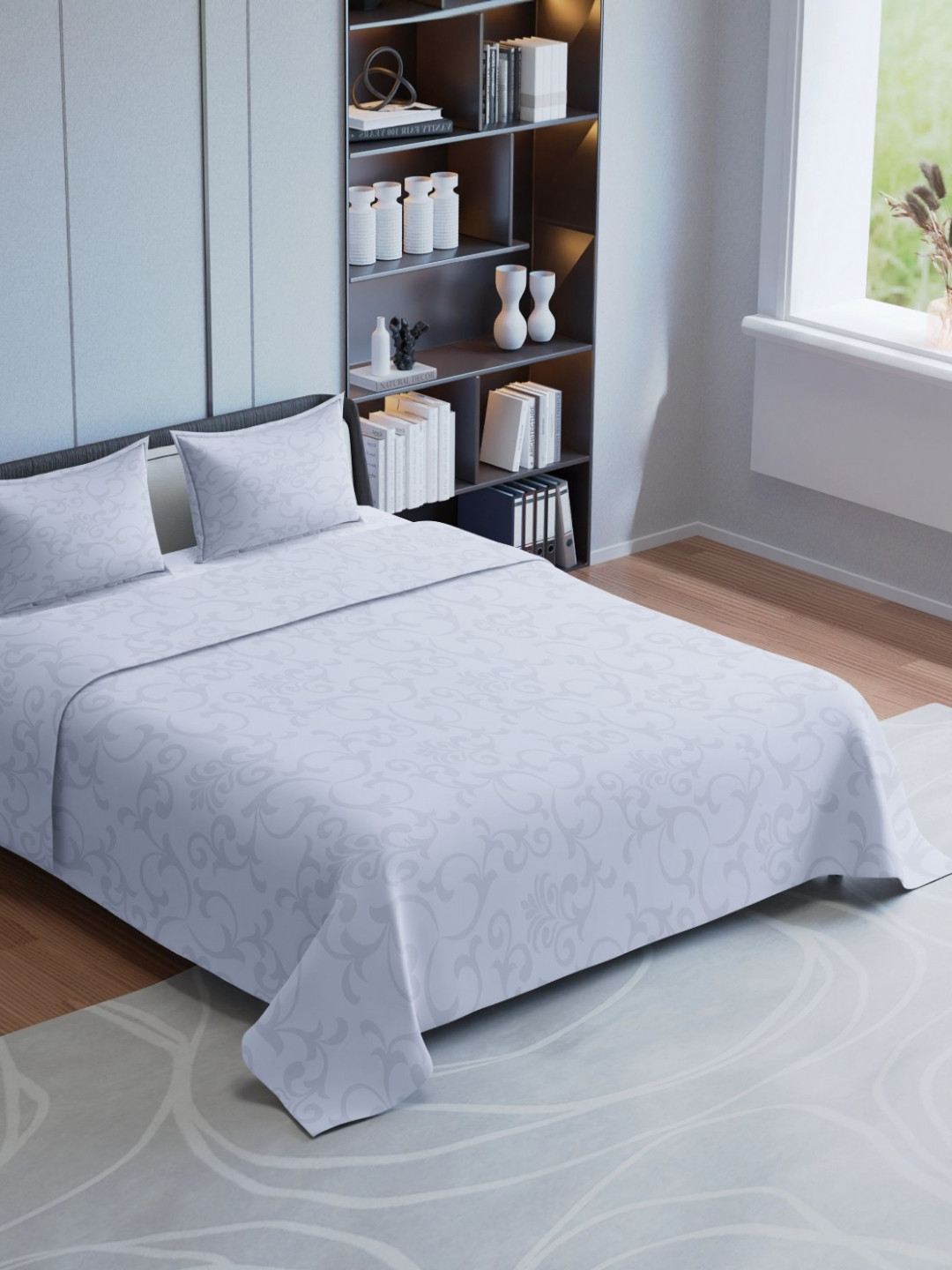 Synergized Cotton Purple Floral Cotton 300 TC King Superfine Bedsheet with 2 Pillow Covers-250 x 220 cm