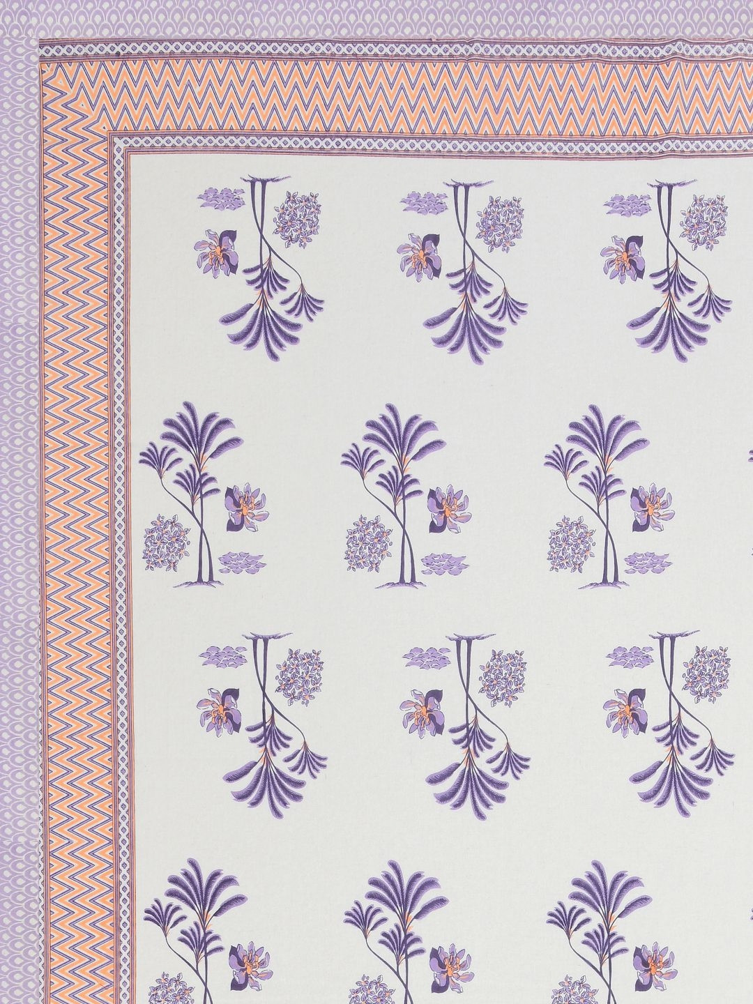 Wayne Martin Navy Blue Floral Pure Cotton 330 TC Fitted King Fine Bedsheet with 2 Pillow Covers-106 x 106 inches