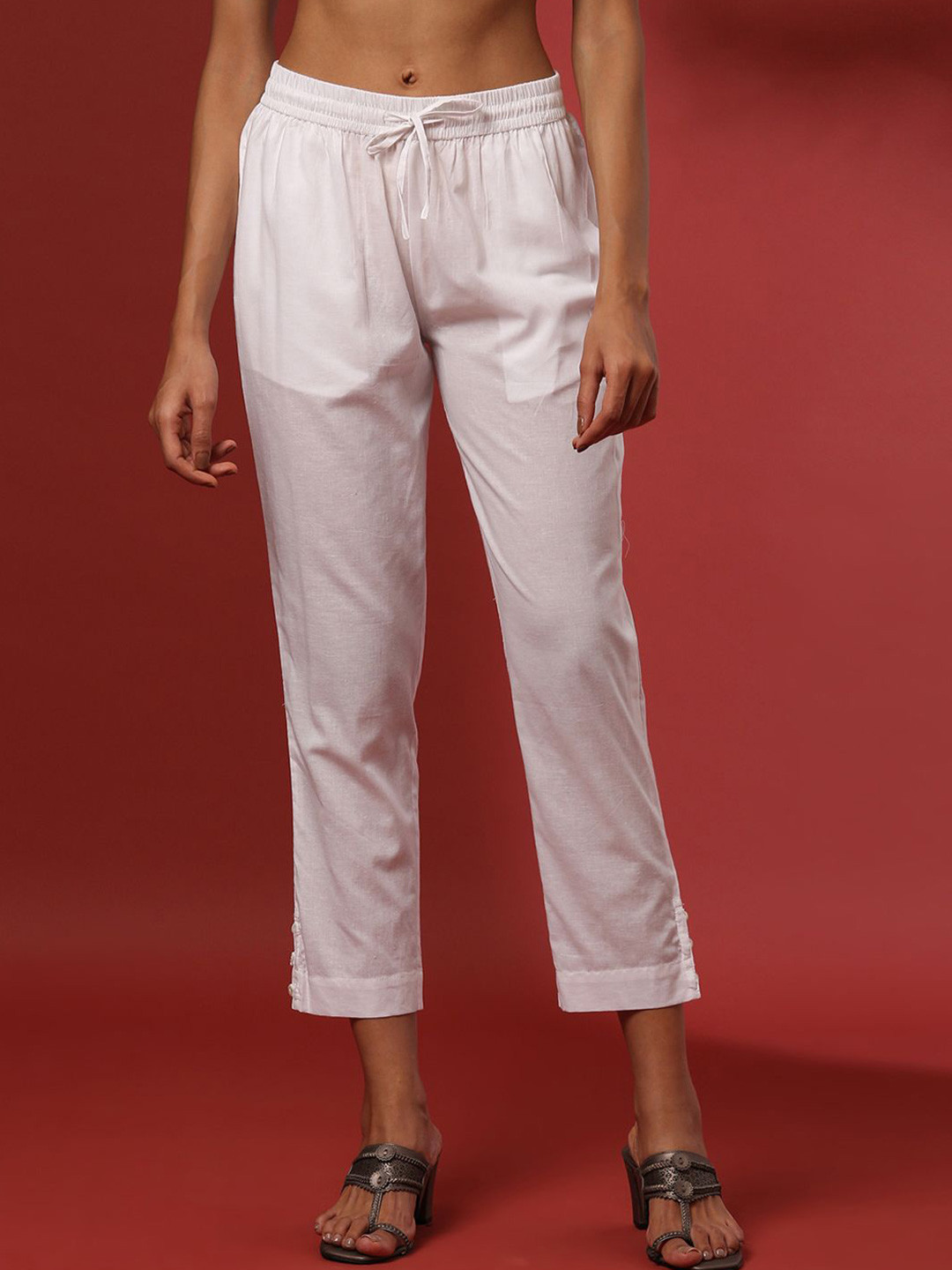 Abhishti Women Regular straight pants with side button detail