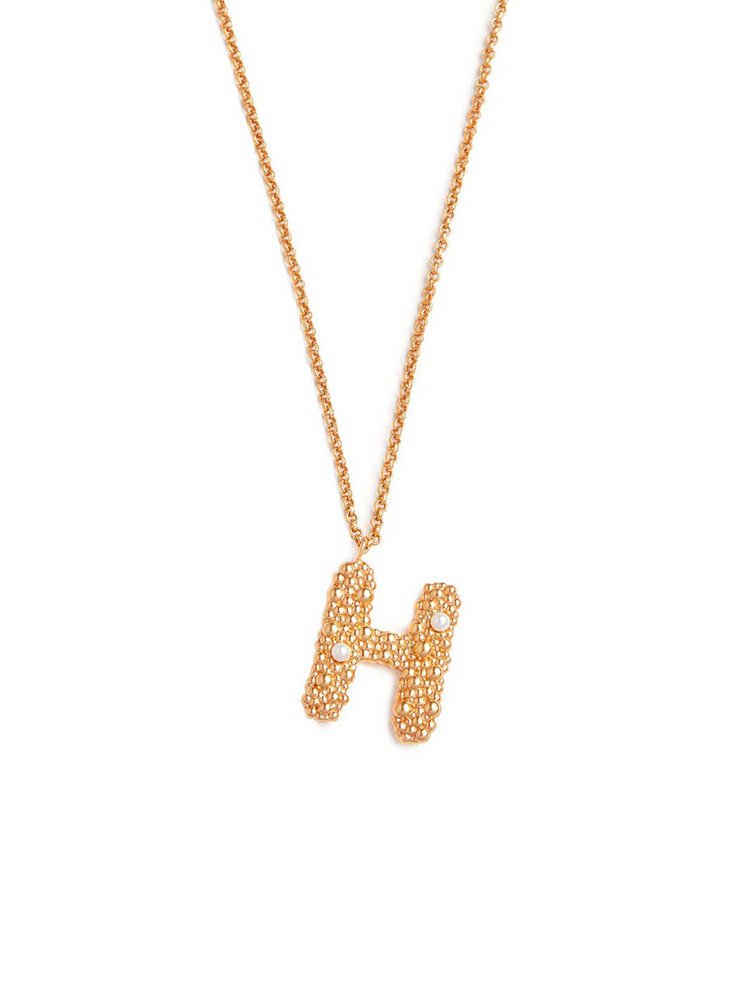 Ethnic Andaz Gold-Plated Beaded Letter H Pendant With Chain