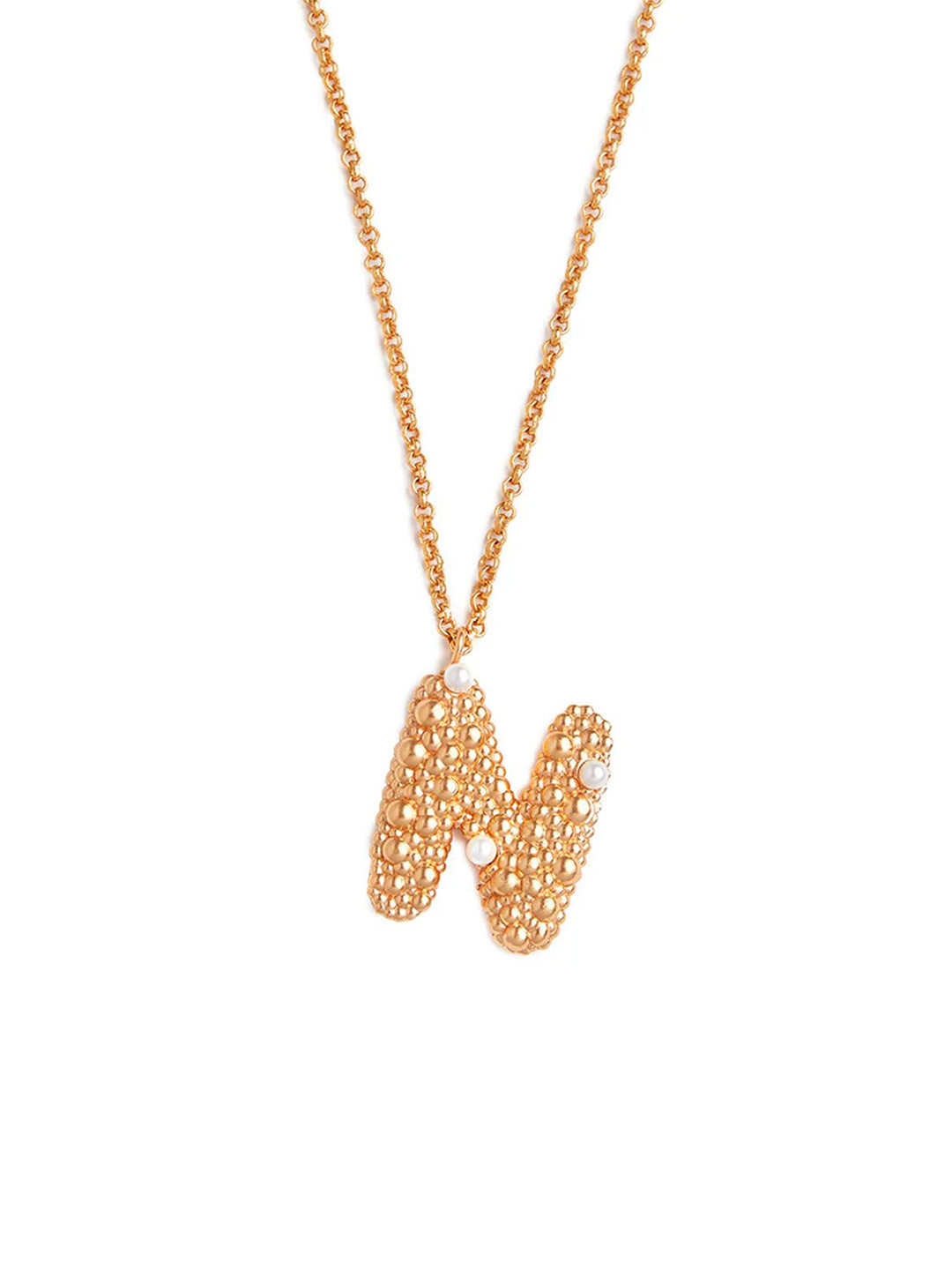 Ethnic Andaz Gold-Plated Beaded Letter N Pendant With Chain