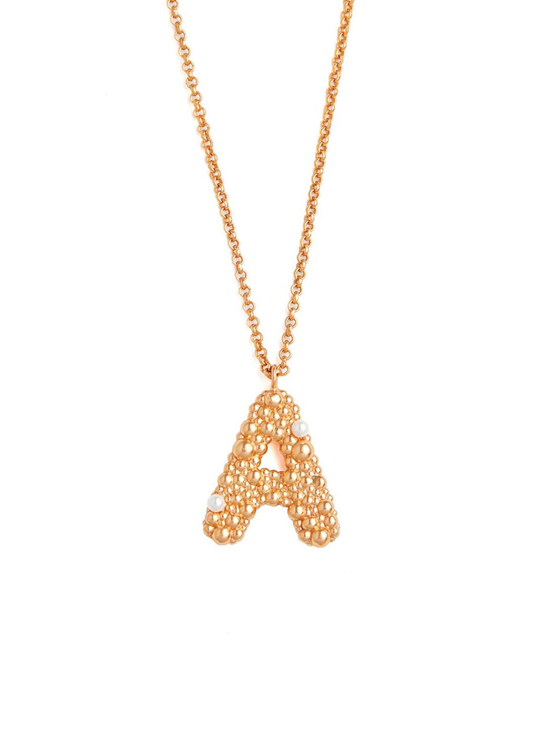 Ethnic Andaz Gold-Plated Beaded Letter A Pendant With Chain