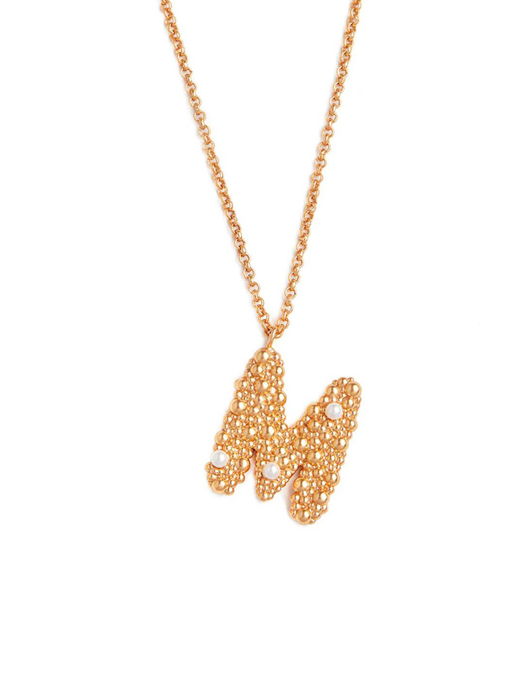 Ethnic Andaz Gold-Plated Beaded Letter M Pendant With Chain