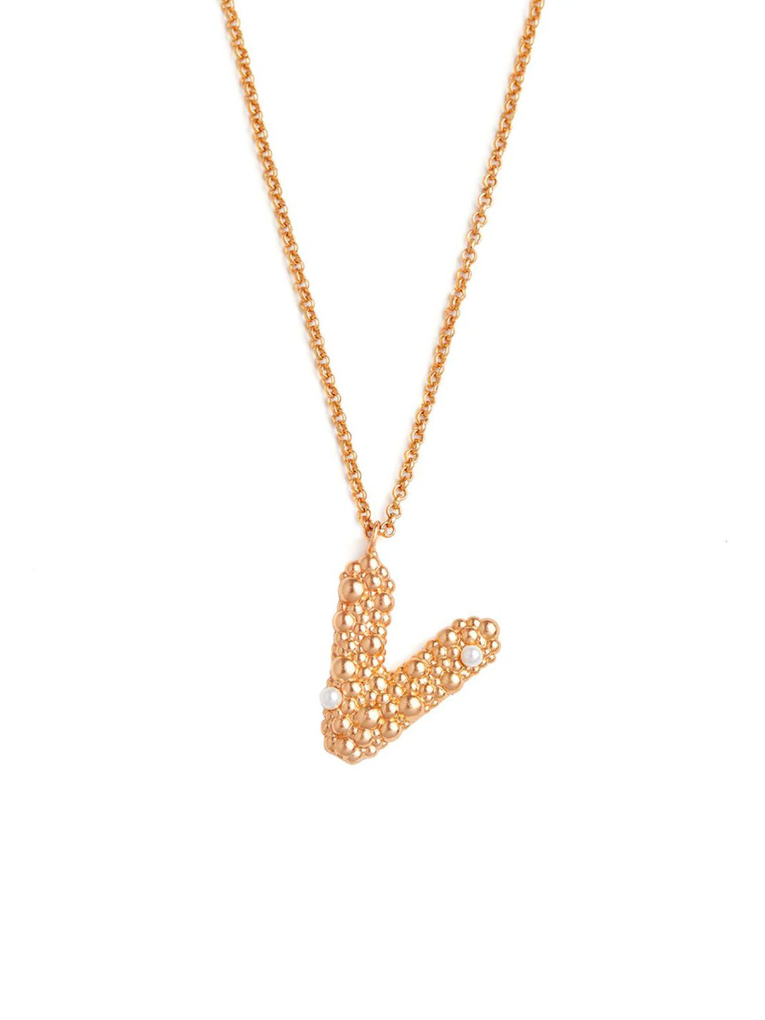 Ethnic Andaz Gold-Plated Beaded Letter V Pendant With Chain