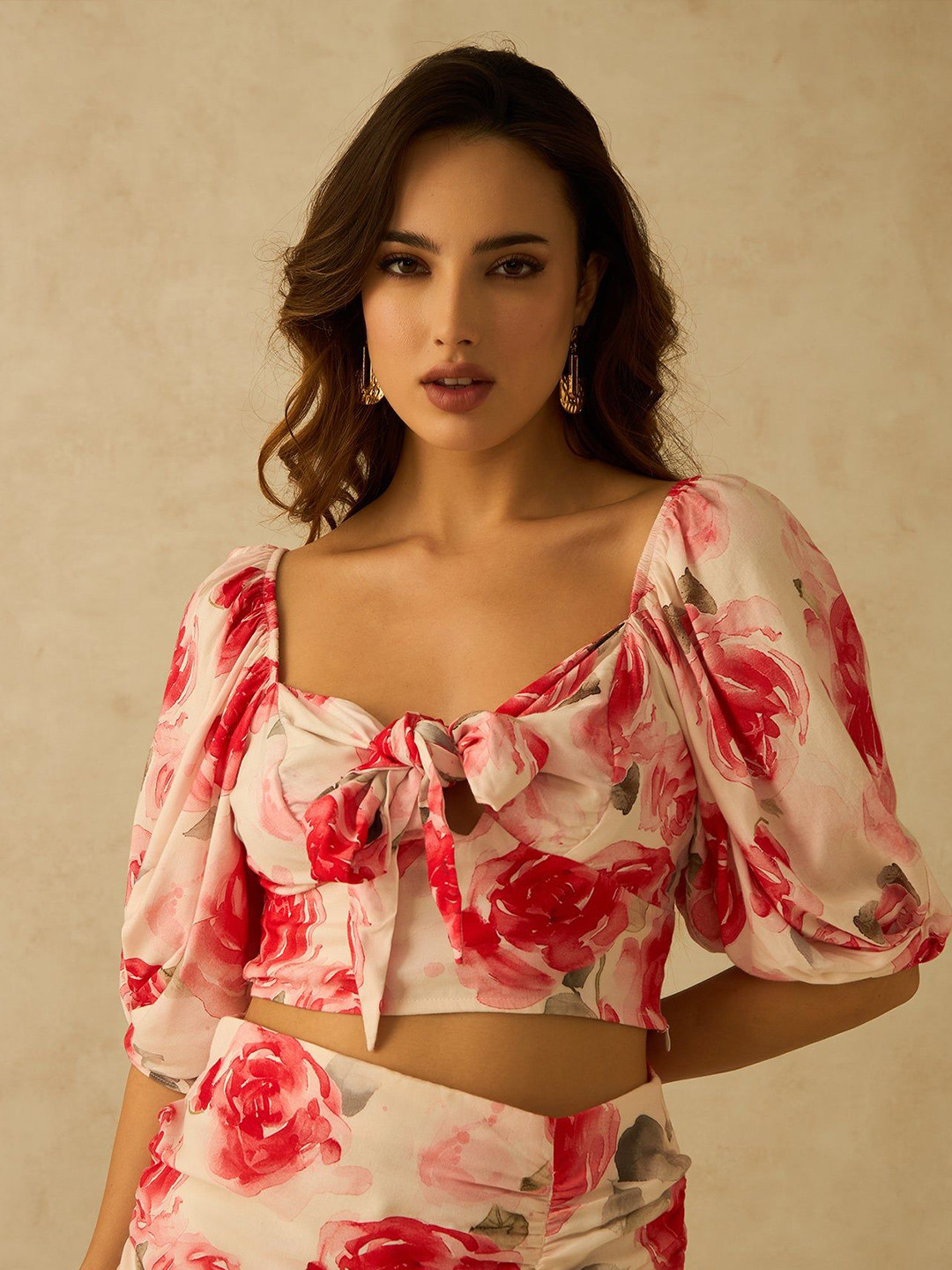 Virgio Pure Viscose Floral Front Knotted Top