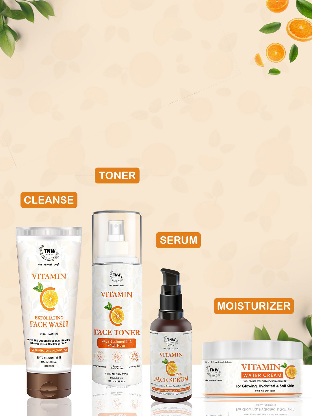 TNW the natural wash Vitamin C Combo - Face Serum + Face Wash + Cream + Toner