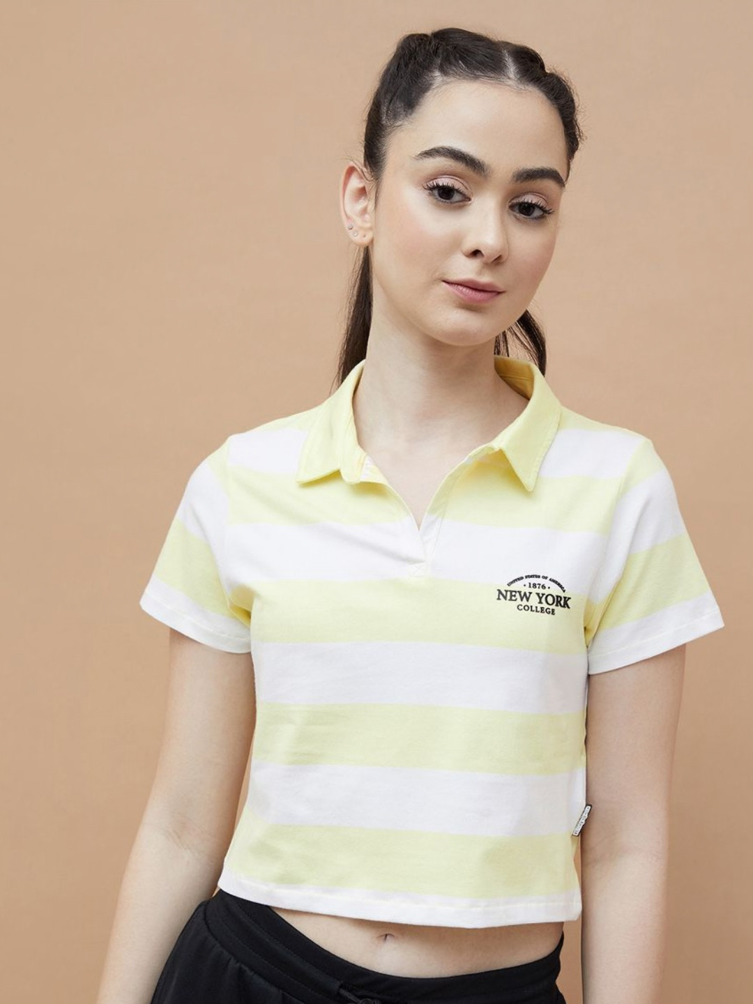 Kappa Women Striped Polo Collar Cotton T-shirt