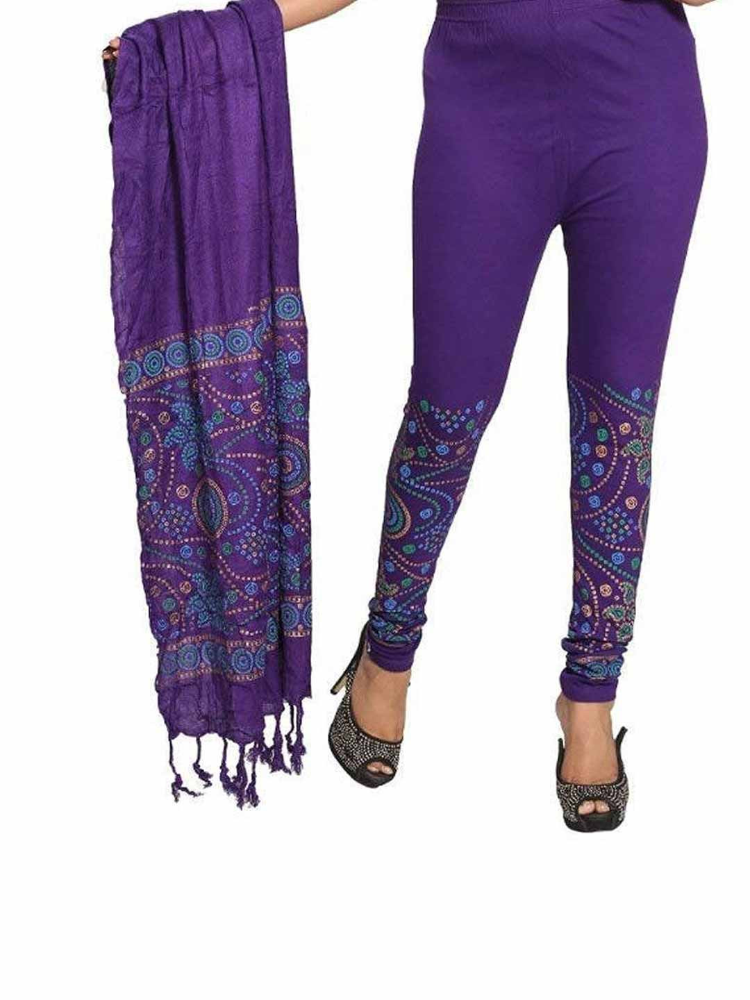 OUTER WEAR AYAM EXPORTS Women Printed Mid-Rise Churidar-Length Leggings With Dupatta