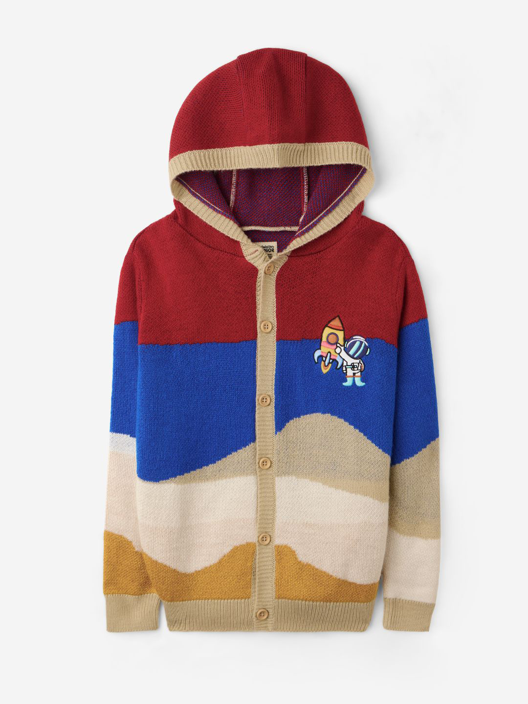 The Souled Store Boys Colourblocked Spaceman Cardigan Sweaters