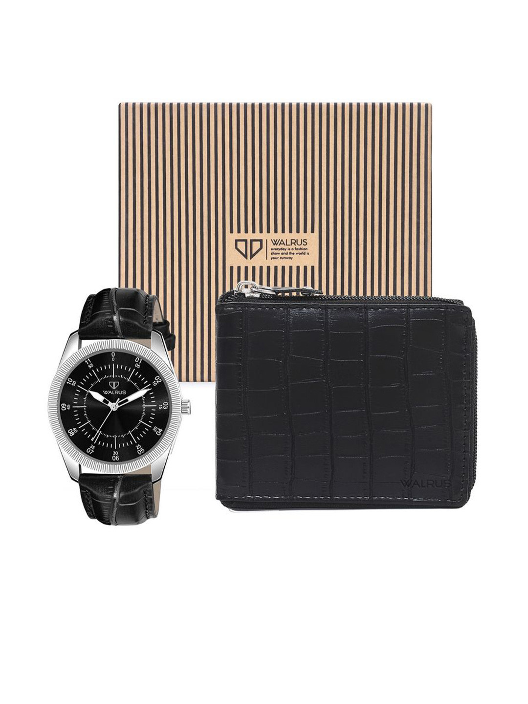 Walrus Men Accessory Gift Set of Analog Round Dial Watch and Wallet