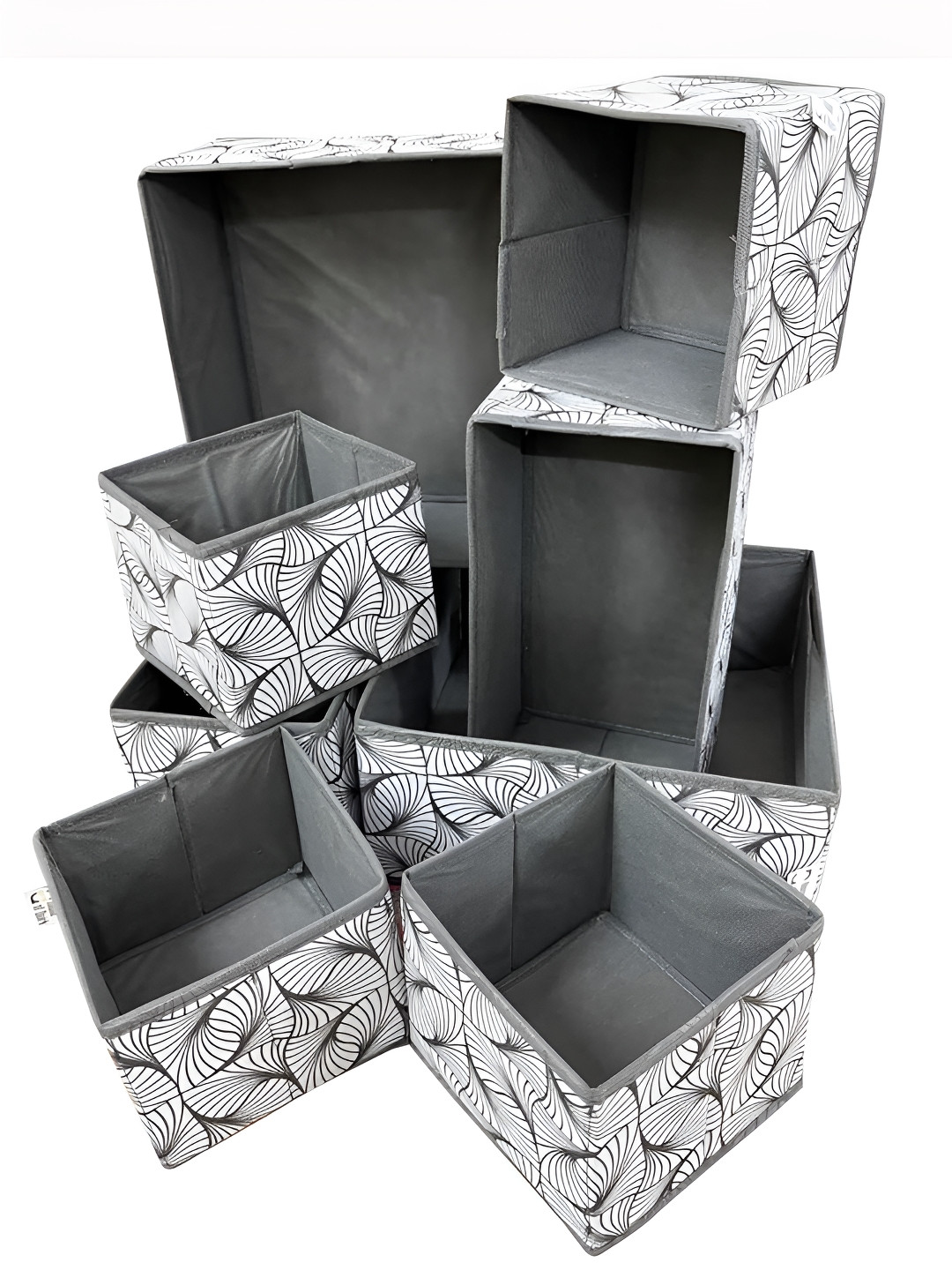 HOUSE OF QUIRK Grey 8 Pieces Printed Non-Woven Foldable Drawer Organisers