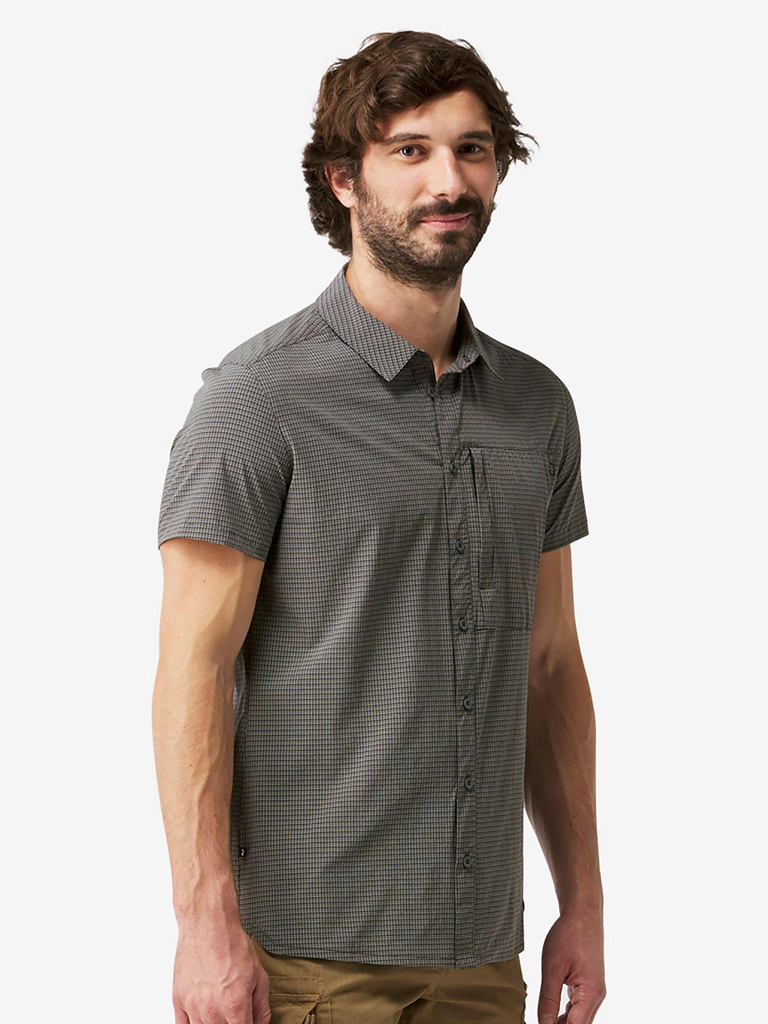Decathlon Quechua Men Spread Collar Micro Checked Casual Shirt