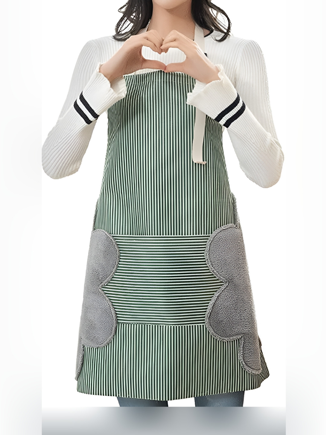 NILKANTH Green & White Striped Cotton Apron