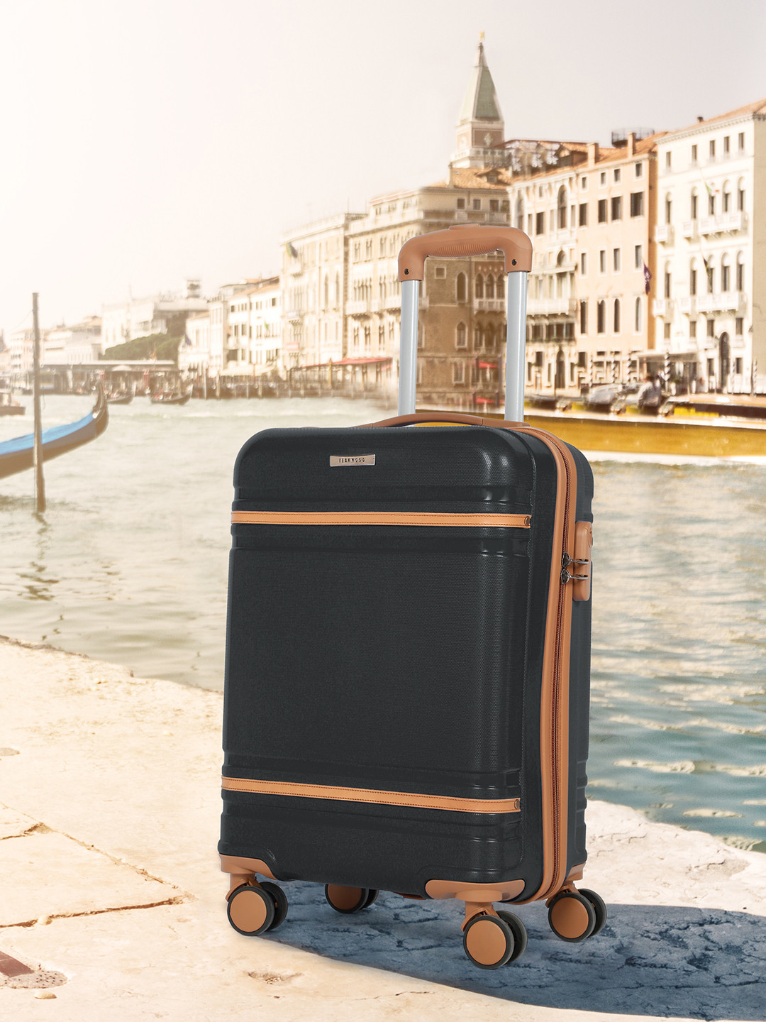 Teakwood Leathers Unisex Textured Hard Cabin Suitcase Trolley Bag- 38L