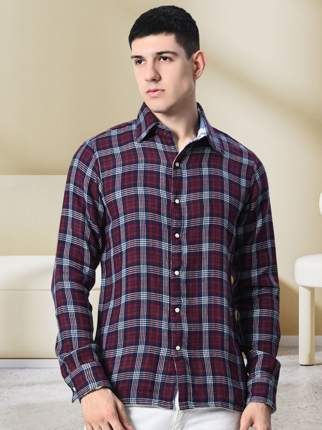 elioop Men Standard Checked Reversible Casual Pure Cotton Shirt