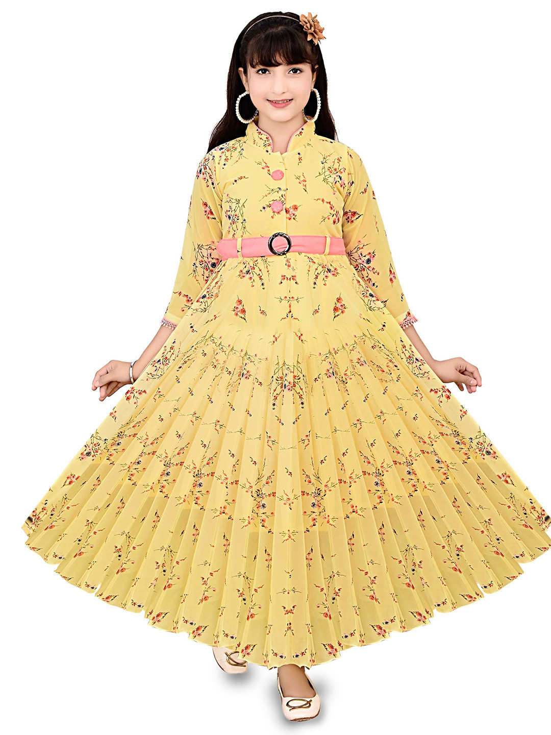 AJIZA GARMENTS Girls Floral Applique Georgette A-Line Maxi Dress