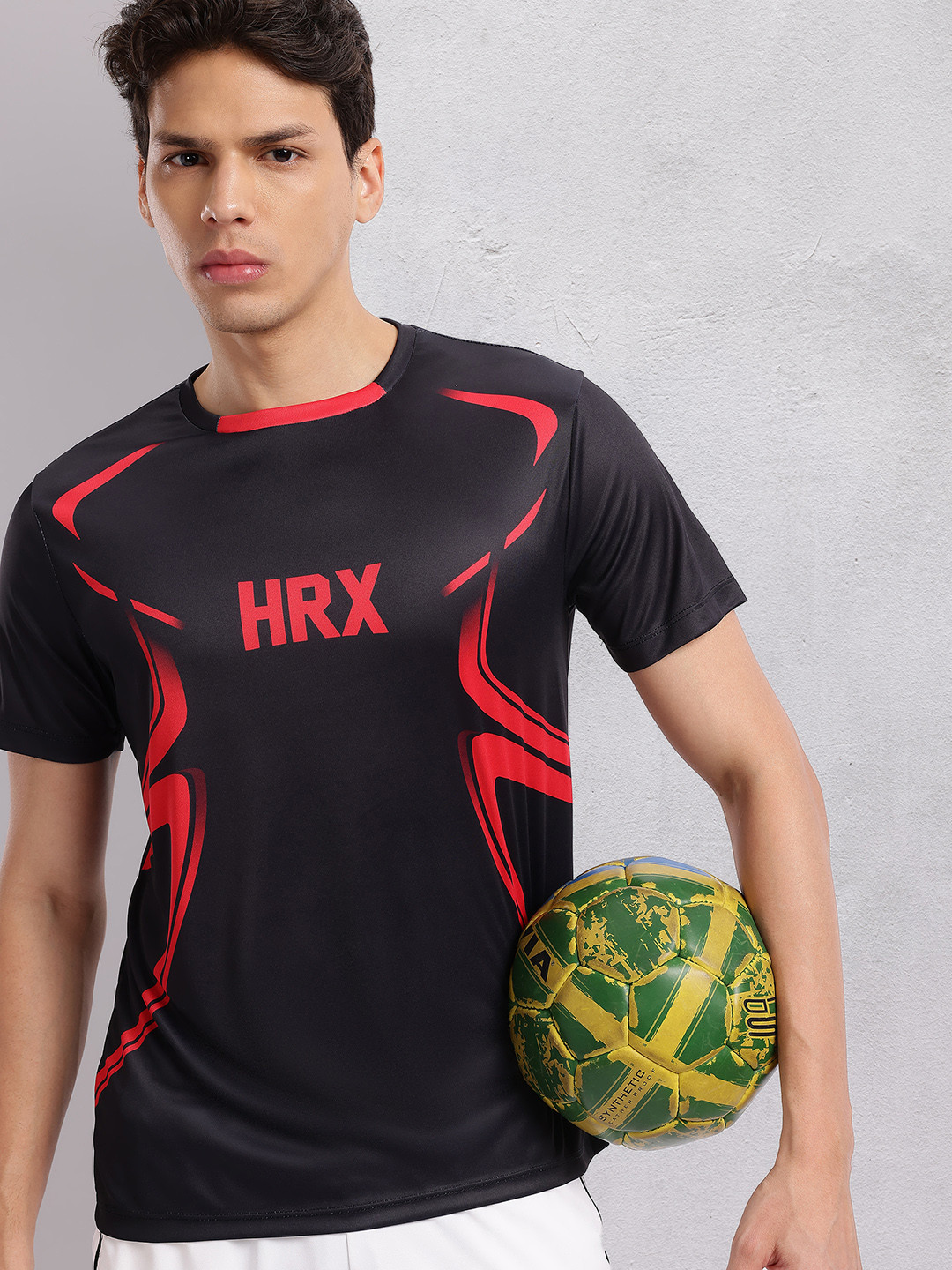 HRX by Hrithik Roshan Brand Logo & Abstract Printed Football T-shirt