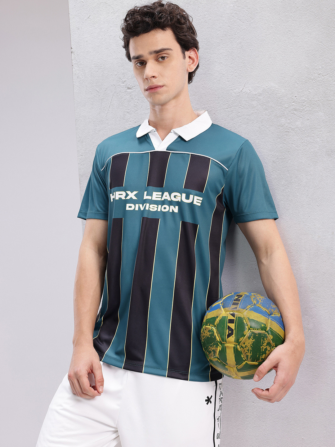 HRX by Hrithik Roshan Typography Printed Polo Collar Football T-shirt with Stripes