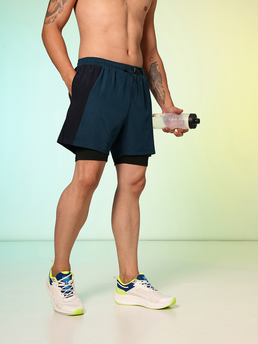 HRX by Hrithik Roshan Men Colourblocked Running Shorts with Inner Attached Tights