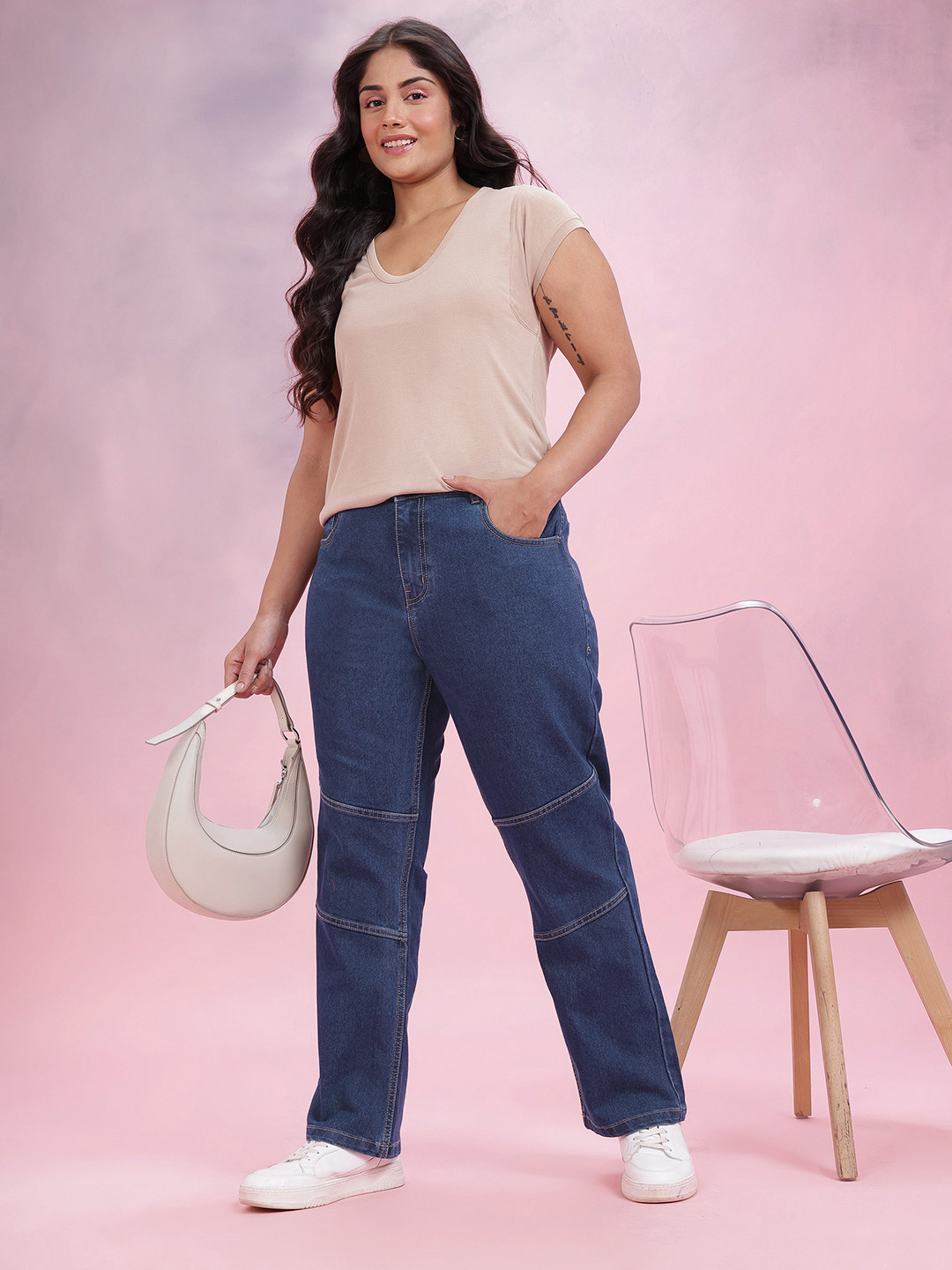 DressBerry Curve Women Straight Fit Panelled Jeans