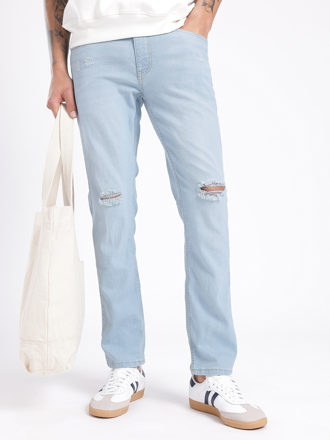 glitchez Men Slim Fit Ripped Light Faded Stretchable Jeans