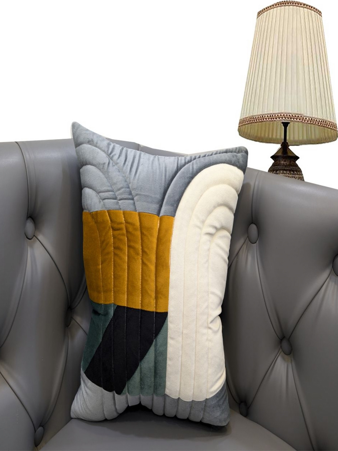 Good Vibes Grey Melange Geometric Polyester Silk Durable Textured Cushion Cover -16x16In