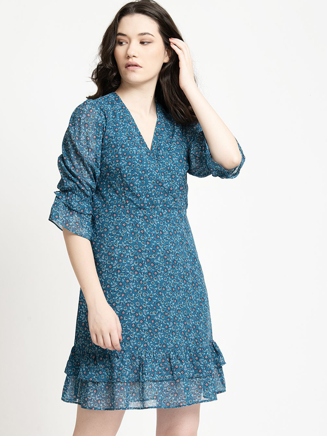 June 9 Clothing Women Floral Printed V-Neck Drop-Waist Dress